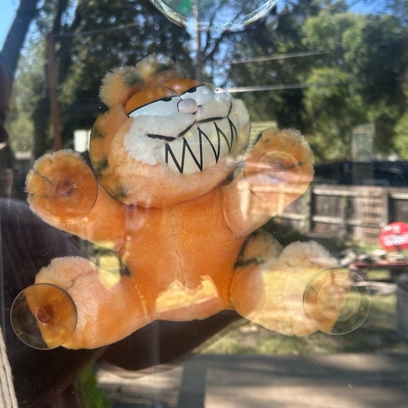 Vintage Other - Vintage 80s Garfield Window Cling Make My Day Plush Suction Cup Car Display RARE